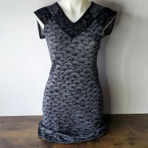 Black Swan Black & Gray Dress with black lace and Art Deco details